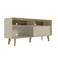 54 Inch Wooden TV Stand with 1 Sliding Door and 3 Compartments, Brown and Off White - UPT-271304