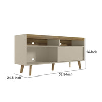 54 Inch Wooden TV Stand with 1 Sliding Door and 3 Compartments, Brown and Off White - UPT-271304