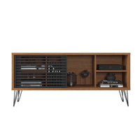 Arthur 54 Inch Wooden TV Stand with 1 Sliding Door, Walnut Brown and Black - UPT-271305