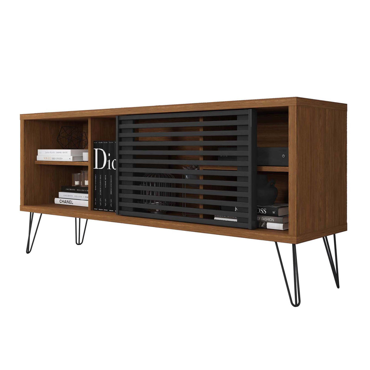 Arthur 54 Inch Wooden TV Stand with 1 Sliding Door, Walnut Brown and Black - UPT-271305