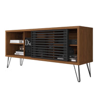 Arthur 54 Inch Wooden TV Stand with 1 Sliding Door, Walnut Brown and Black - UPT-271305