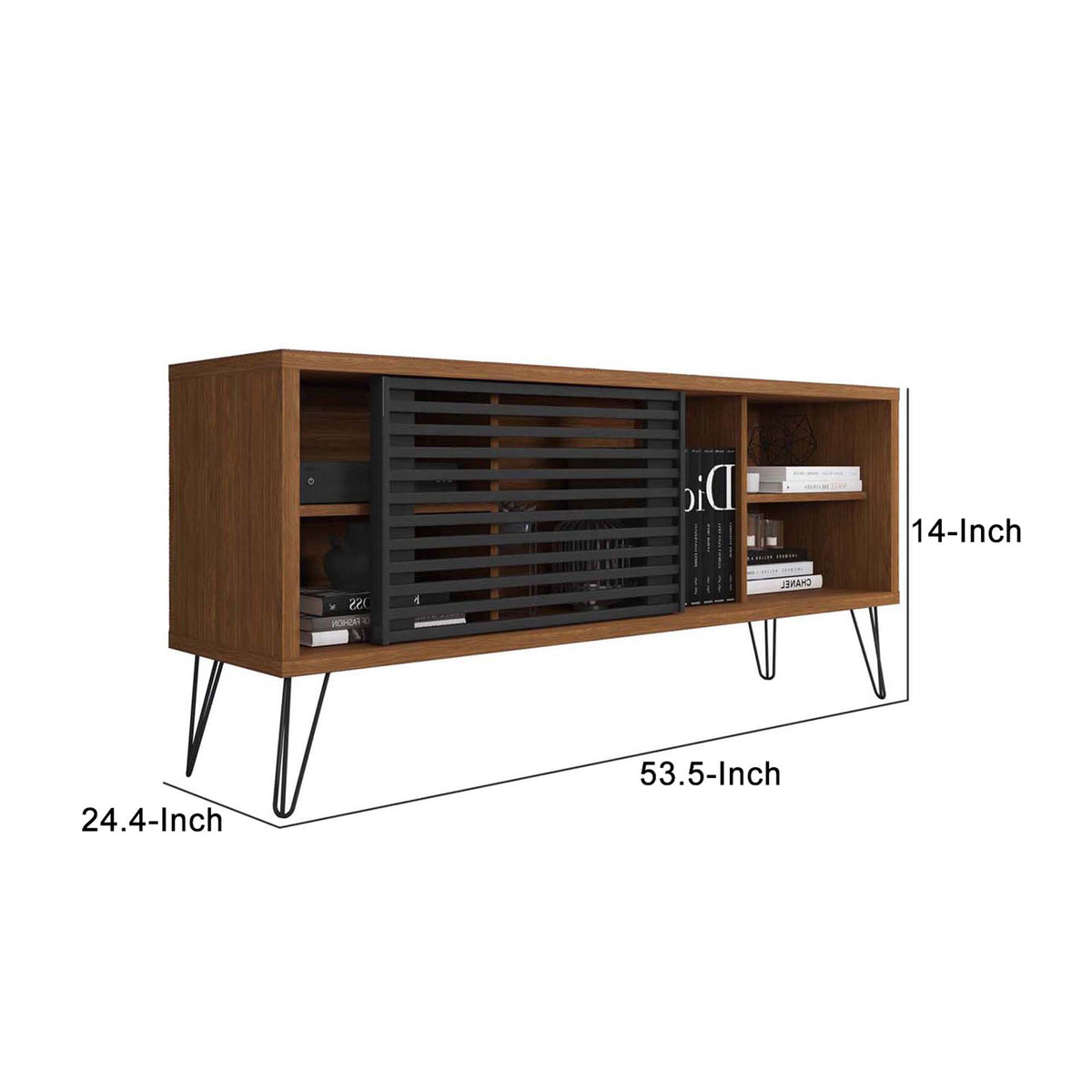 Arthur 54 Inch Wooden TV Stand with 1 Sliding Door, Walnut Brown and Black - UPT-271305