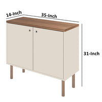 35 Inch 2 Door Wooden Storage Cabinet, Rectangular, 1 Shelf, White, Brown - UPT-271307