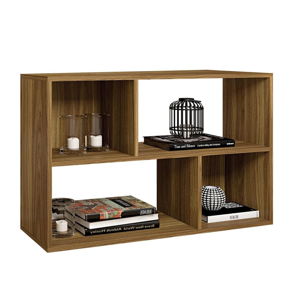 Valerie 23 Inch Wooden Bookcase with 4 Compartments and Grains, Honey Brown - UPT-271309