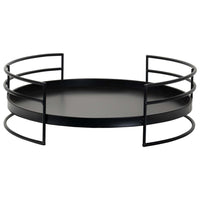 15 Inch Industrial Round Server Tray with Handle, Black Iron Frame - UPT-271318
