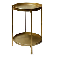 Vica 20 Inch High Round Side End Table with 2 Tier Iron Frame, Matte Gold - UPT-271319