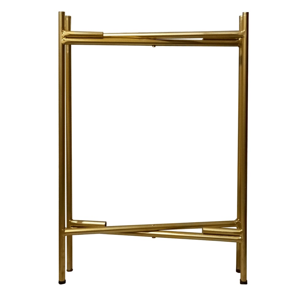 Vica 20 Inch High Round Side End Table with 2 Tier Iron Frame, Matte Gold - UPT-271319