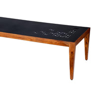 Alba 47 Inch Rectangular Metal Top Coffee Table with Laser Cut Design, Black and Brown - UPT-272003