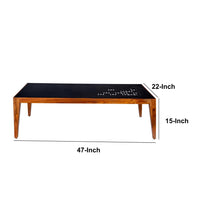 Alba 47 Inch Rectangular Metal Top Coffee Table with Laser Cut Design, Black and Brown - UPT-272003
