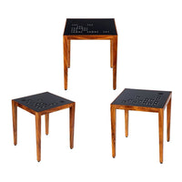 Alba 22 Inch 3 Piece Nesting Table Set, Laser Cut Metal, Black, Brown - UPT-272006