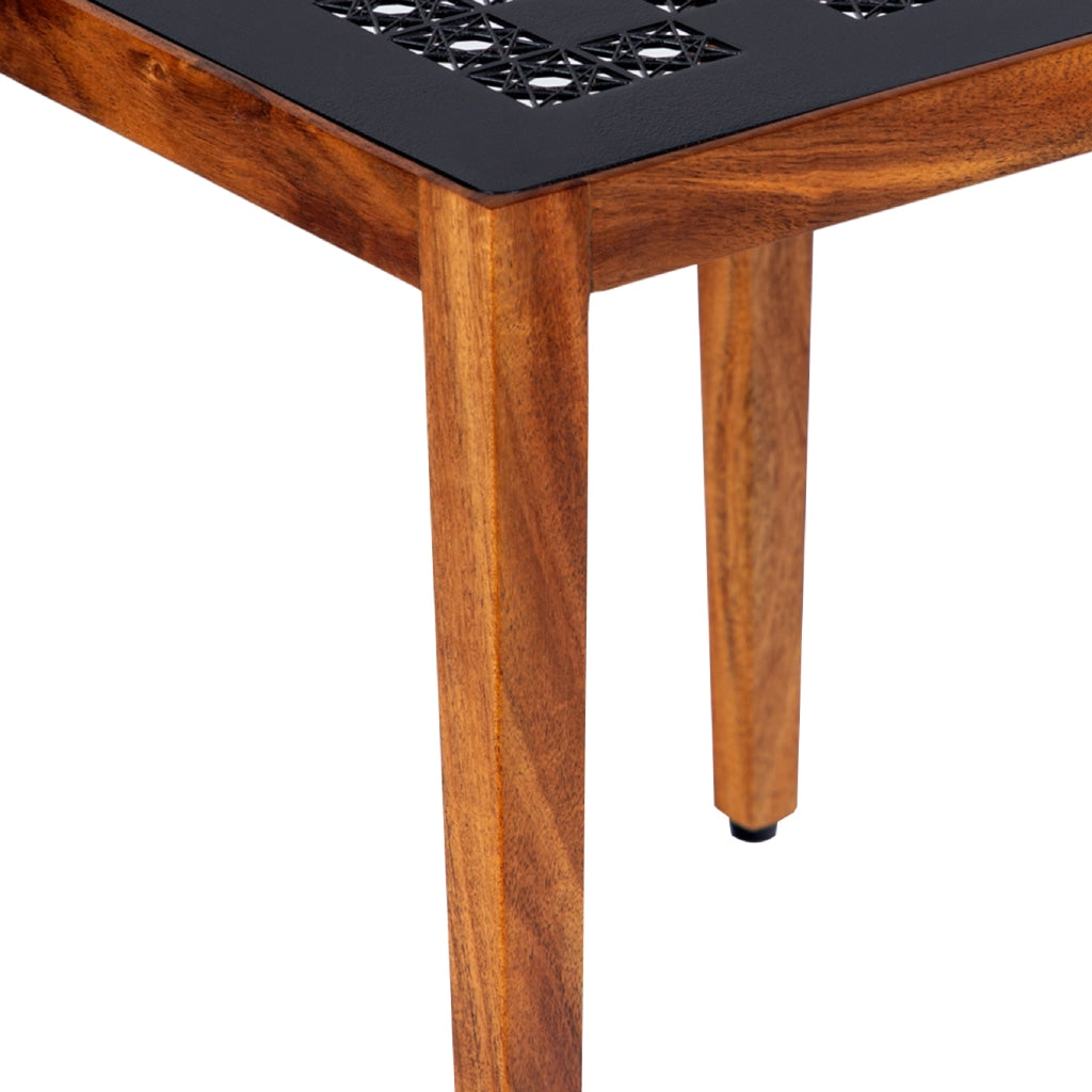 Alba 22 Inch 3 Piece Nesting Table Set, Laser Cut Metal, Black, Brown - UPT-272006