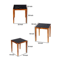 Alba 22 Inch 3 Piece Nesting Table Set, Laser Cut Metal, Black, Brown - UPT-272006