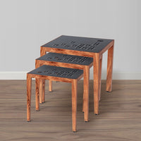 Alba 22 Inch 3 Piece Nesting Table Set, Laser Cut Metal, Black, Brown - UPT-272006