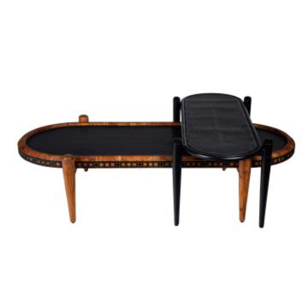 50, 39 Inch 2 Piece Oval Acacia Wood and Metal Nesting Coffee Table Set, Brown and Black - UPT-272007