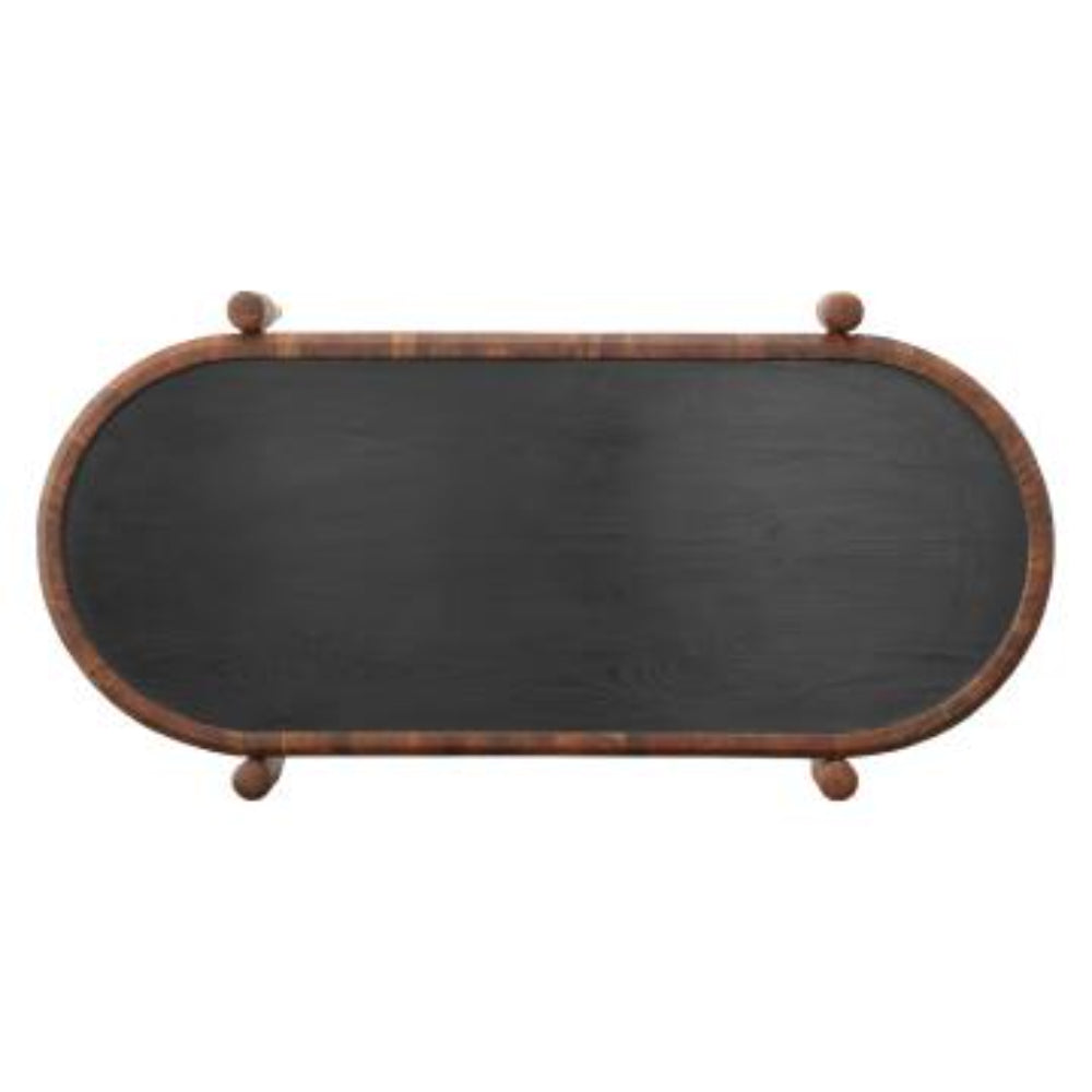 50, 39 Inch 2 Piece Oval Acacia Wood and Metal Nesting Coffee Table Set, Brown and Black - UPT-272007