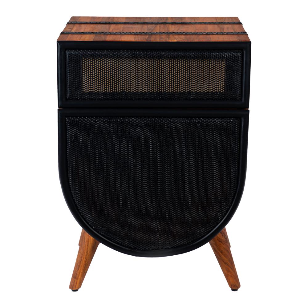 24 Inch Acacia Wood Accent Cabinet Chest with 1 Mesh Drawer and 1 Door, Brown and Black - UPT-272008