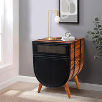 24 Inch Acacia Wood Accent Cabinet Chest with 1 Mesh Drawer and 1 Door, Brown and Black - UPT-272008