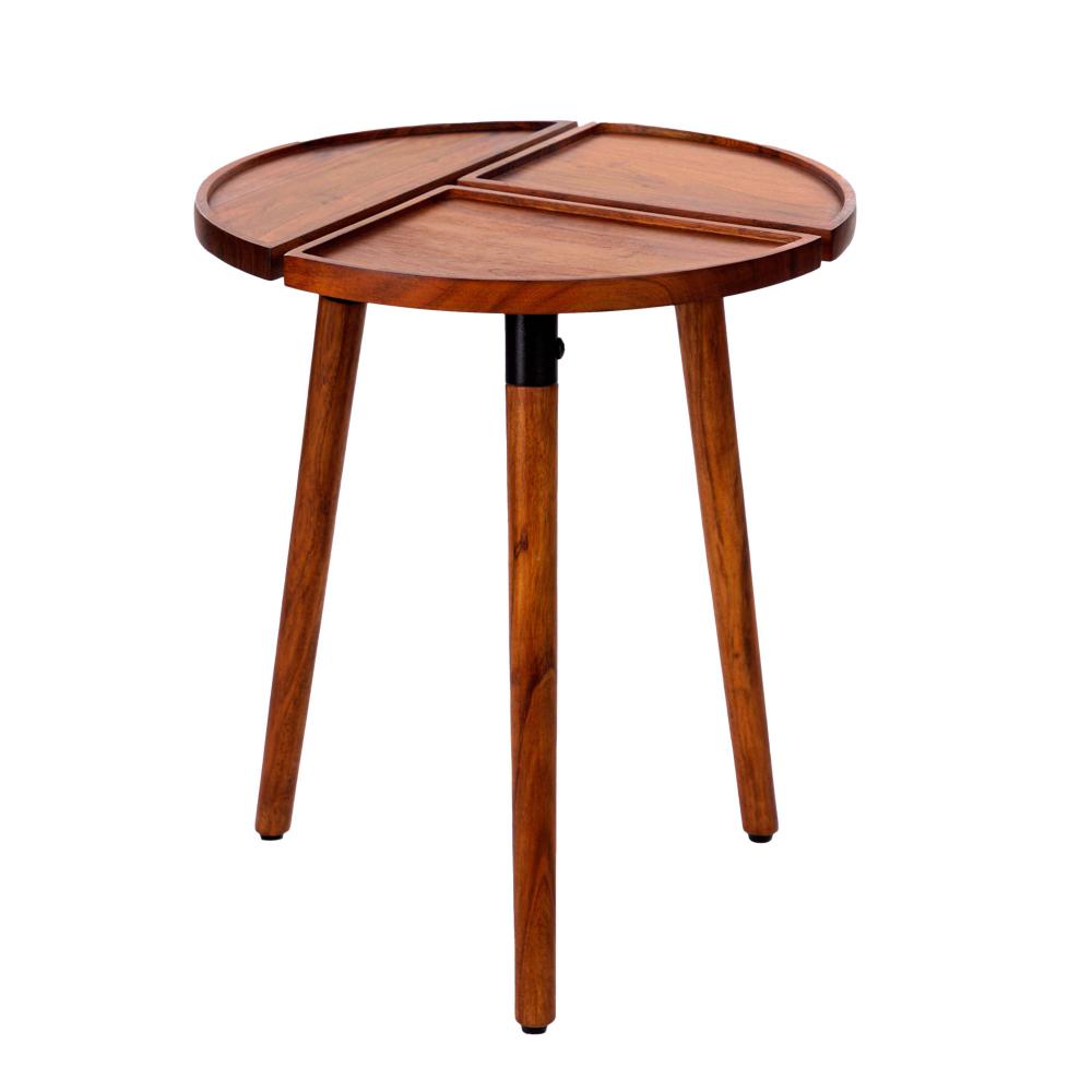 18 Inch Round Acacia Wood Side Accent End Table with 3 Tabletop Sections, Warm Brown - UPT-272009