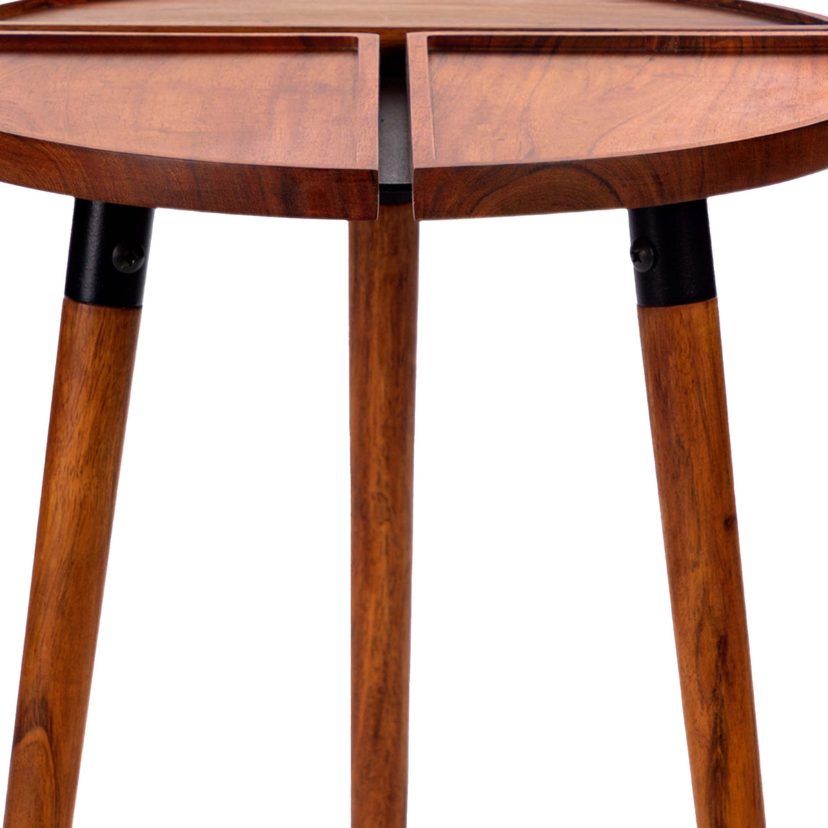 18 Inch Round Acacia Wood Side Accent End Table with 3 Tabletop Sections, Warm Brown - UPT-272009