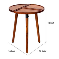 18 Inch Round Acacia Wood Side Accent End Table with 3 Tabletop Sections, Warm Brown - UPT-272009