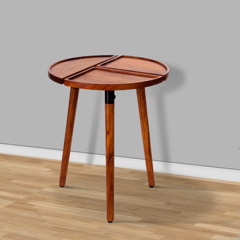 18 Inch Round Acacia Wood Side Accent End Table with 3 Tabletop Sections, Warm Brown - UPT-272009