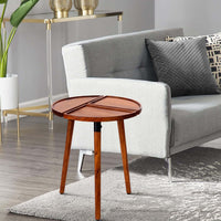 18 Inch Round Acacia Wood Side Accent End Table with 3 Tabletop Sections, Warm Brown - UPT-272009