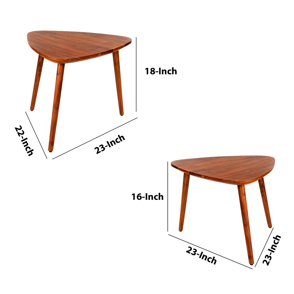 18,16 Inch 2 Piece Grain Guitar Pick Style Nesting Side Table Set, Acacia Wood, Brown - UPT-272010