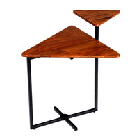 Geo Collection 21 Inch Triangular Acacia Wood Accent End Table with 2 Tier Tabletops, Brown, Black - UPT-272011