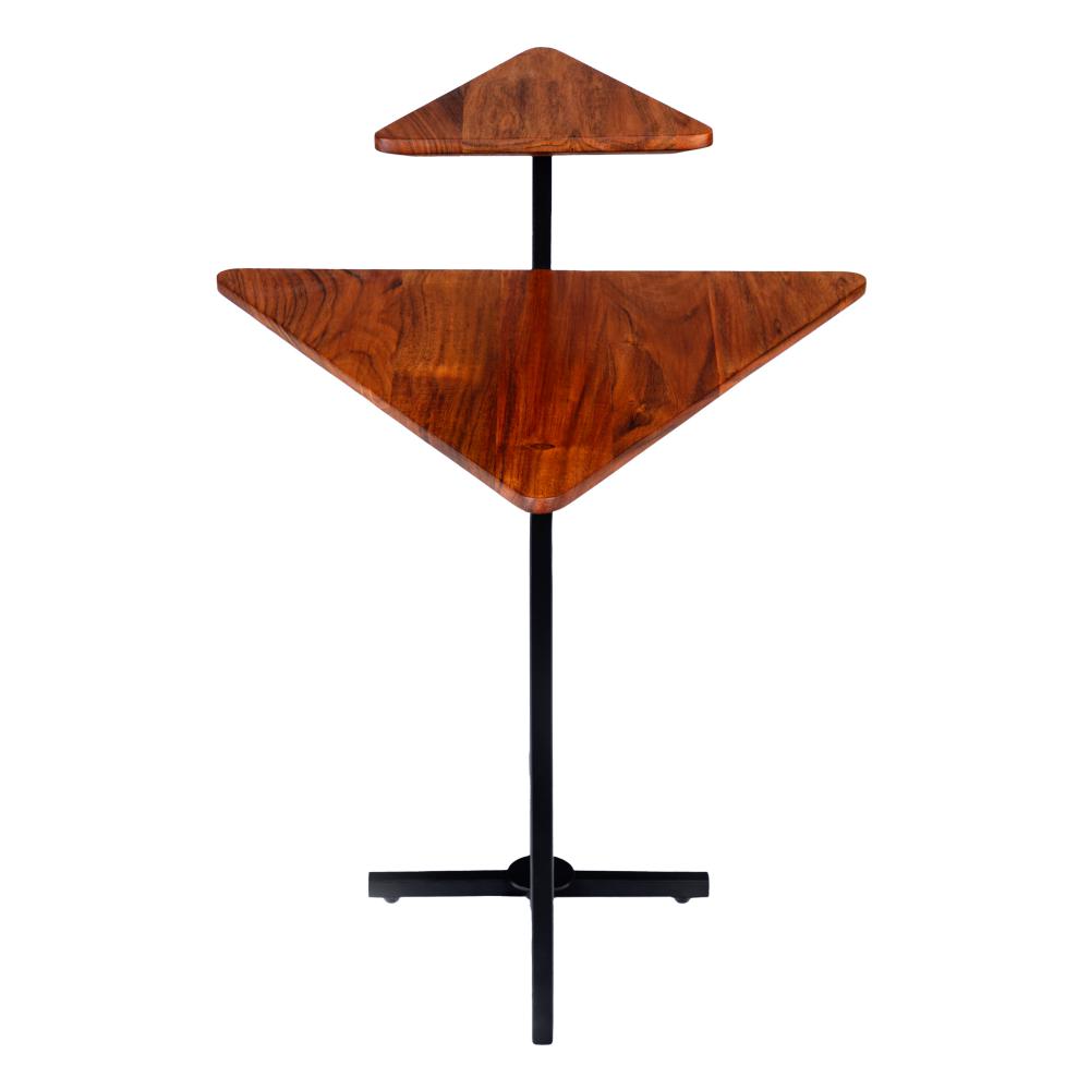 Geo Collection 21 Inch Triangular Acacia Wood Accent End Table with 2 Tier Tabletops, Brown, Black - UPT-272011