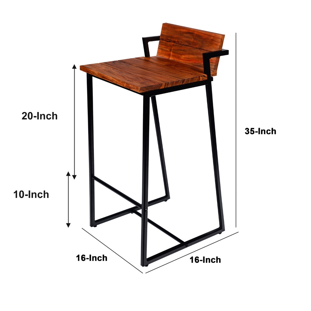 35 Inch Industrial Style Acacia Wood Barstool with Metal Frame, Brown and Black - UPT-272013