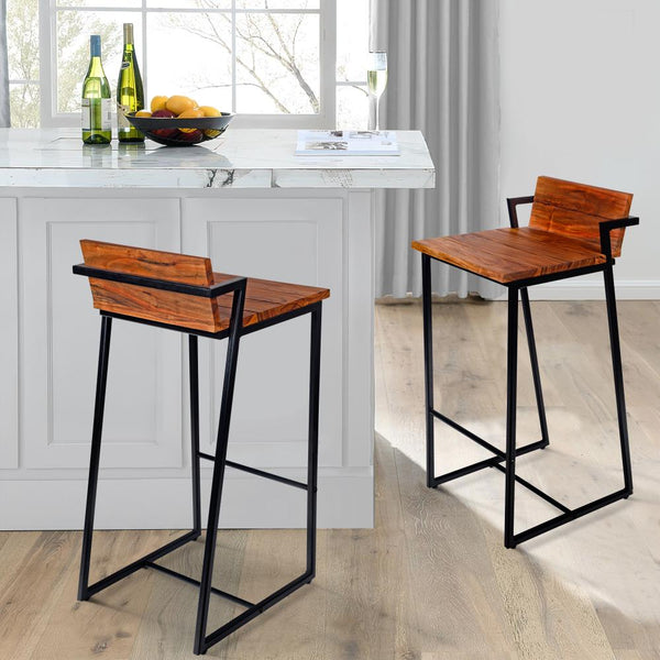 35 Inch Industrial Style Acacia Wood Barstool with Metal Frame, Brown and Black - UPT-272013