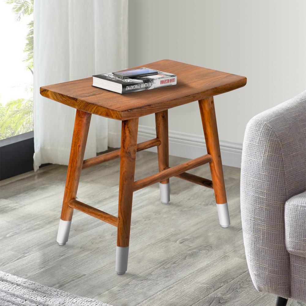18 Inch Rectangular Acacia Wooden Side Table with Angled Legs, Warm Brown - UPT-272015