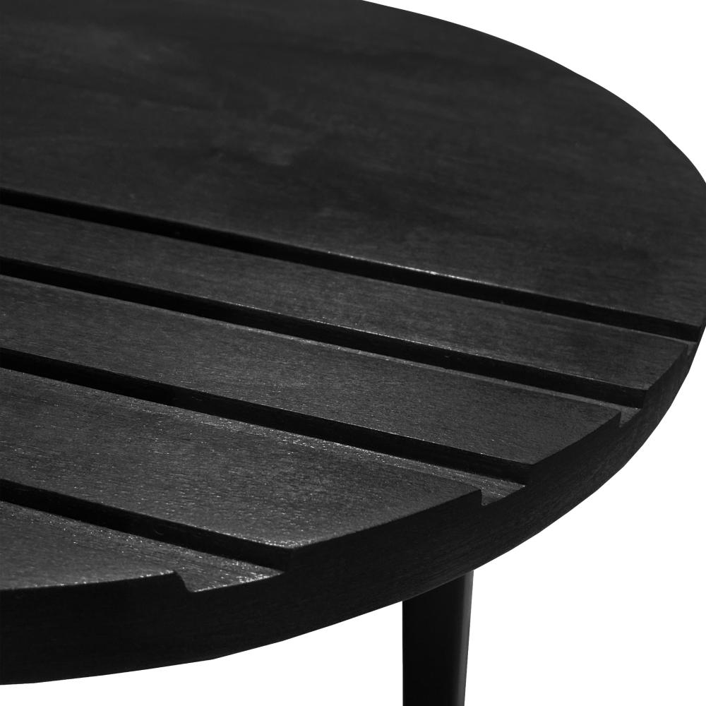 18 Inch Round Mango Wood Side End Table, Grooved Design, Metal Legs, Black - UPT-272016