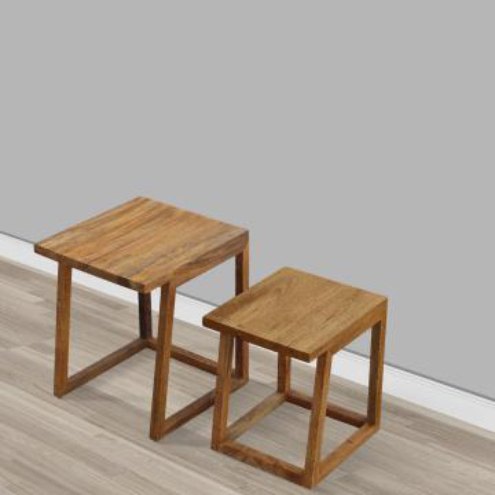 18, 15 Inch Rectangular 2 Piece Mango Wood Nesting Side Table Set with Grain Details, Brown - UPT-272018