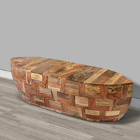 42 Inch Mango Wood Oval Canoe Shape Coffee Table, Weathered Brown - UPT-272521