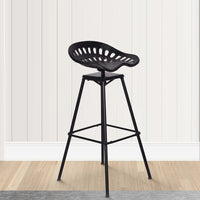 38 Inch Industrial Metal Barstool, Swivel And Adjustable Seat Height, Angled Legs, Black - UPT-272524