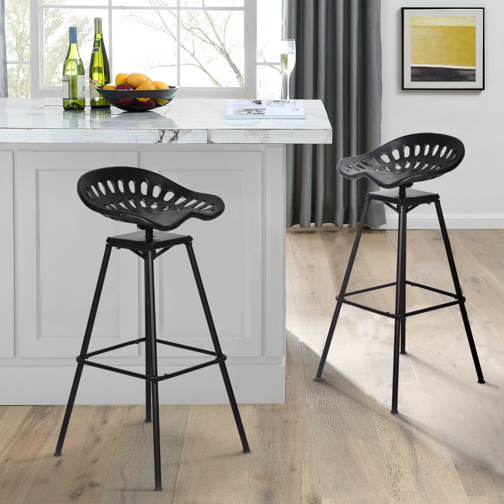 38 Inch Industrial Metal Barstool with Footrest, Swivel, Adjustable Seat Height, Angled Legs, Black - UPT-272524