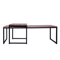 48, 27 Inch 2 Piece Rectangular Wood Nesting Coffee and End Table Set, Sled Metal Base, Brown, Black - UPT-272525