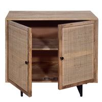 35 Inch Handcrafted Accent Cabinet with 2 Mesh Rattan Doors, Black Iron Legs, Natural Brown Mango Wood Frame - UPT-272530