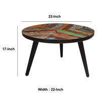 17 Inch Industrial Side Table, Reclaimed Wood, Round Multi Tone Top, Iron Trim, Brown, Black - UPT-272533