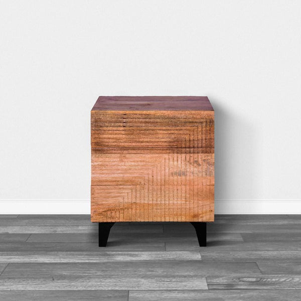 Kai 30.5 Inch Mango Wood Chest Cabinet with 3 Drawers and Embossed Geometric Design, Natural Brown  - UPT-272534