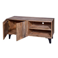 Kai 55 Inch Mango Wood TV Media Console with 2 Doors and Embossed Geometric Design, Natural Brown - UPT-272535