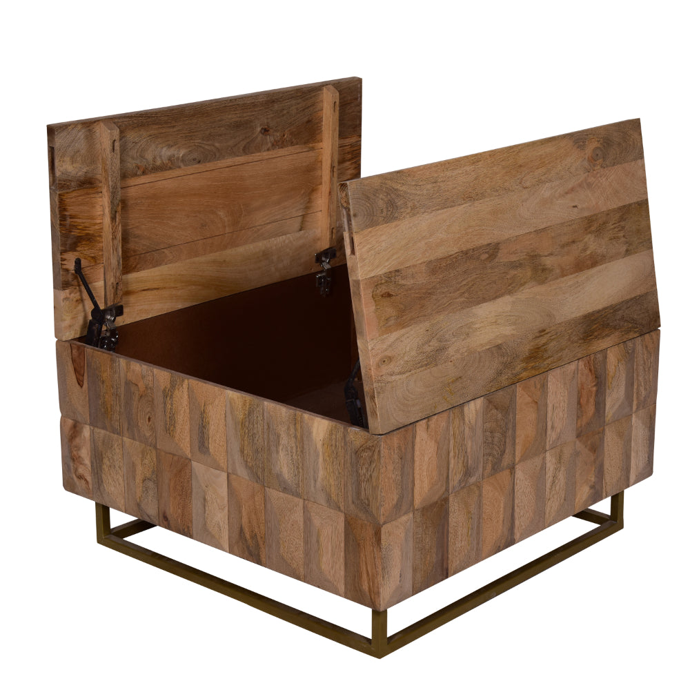 33 Inch Lift Top Storage Trunk Coffee Table, Square, Mango Wood, Natural Brown - UPT-272536