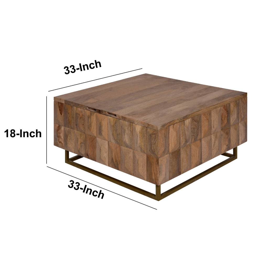 33 Inch Lift Top Storage Trunk Coffee Table, Square, Mango Wood, Natural Brown - UPT-272536