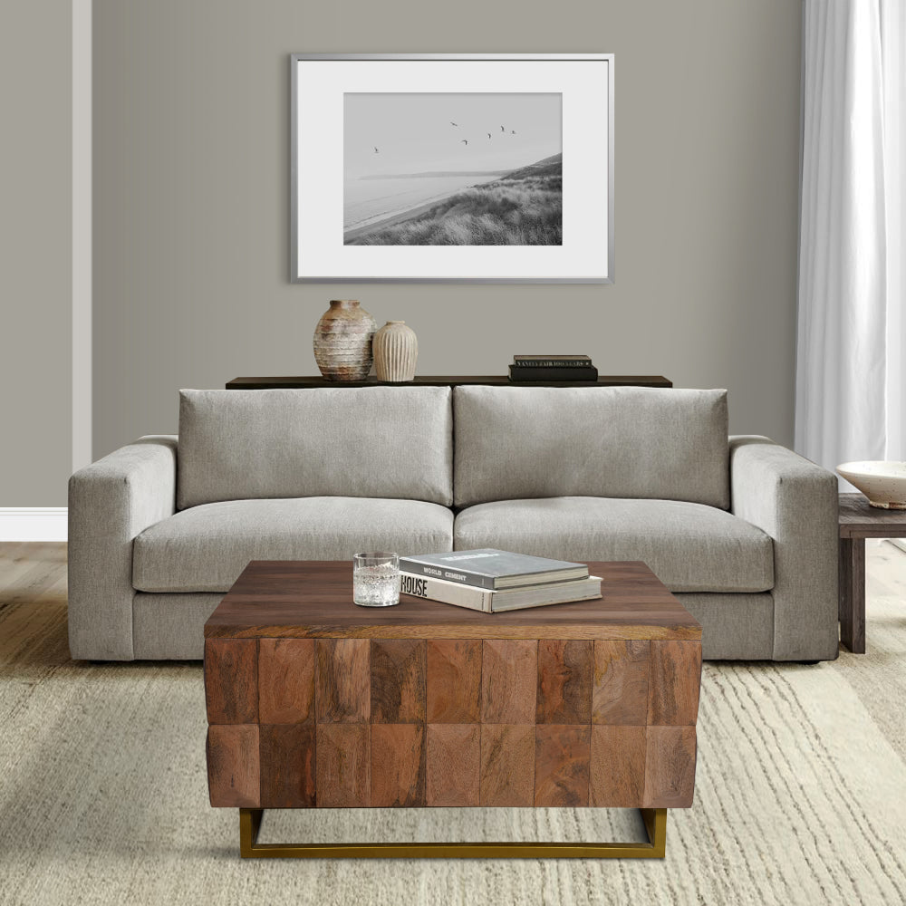 33 Inch Lift Top Storage Trunk Coffee Table, Square, Mango Wood, Natural Brown - UPT-272536