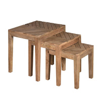 20, 17, 14 Inch 3 Piece Mango Wood Rectangular Nesting Table Set with Inlaid Herringbone Design, Natural Brown - UPT-272539