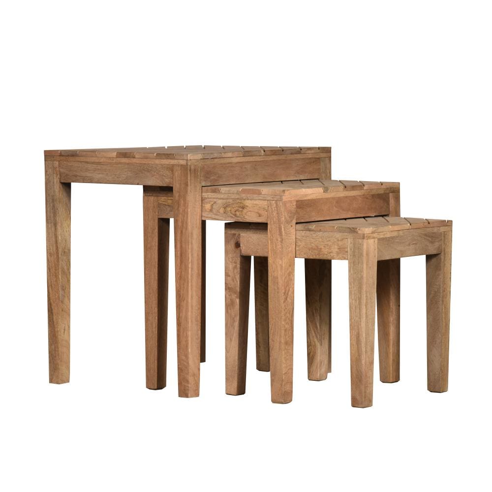 20, 17, 14 Inch 3 Piece Mango Wood Rectangular Nesting Table Set with Inlaid Herringbone Design, Natural Brown - UPT-272539