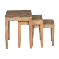 20, 17, 14 Inch 3 Piece Mango Wood Rectangular Nesting Table Set with Inlaid Herringbone Design, Natural Brown - UPT-272539