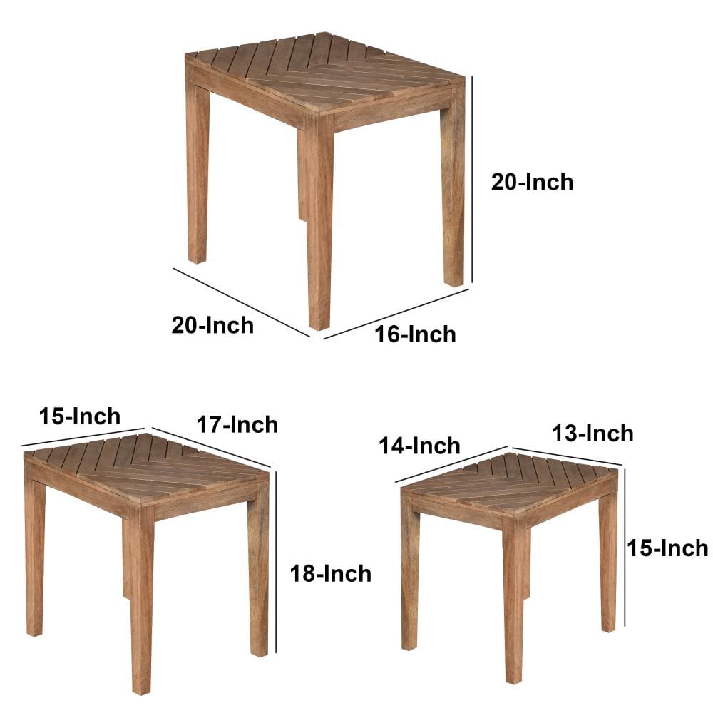 20, 17, 14 Inch 3 Piece Mango Wood Rectangular Nesting Table Set with Inlaid Herringbone Design, Natural Brown - UPT-272539