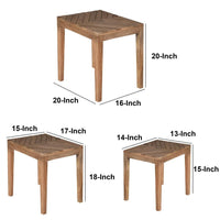 20, 17, 14 Inch 3 Piece Mango Wood Rectangular Nesting Table Set with Inlaid Herringbone Design, Natural Brown - UPT-272539